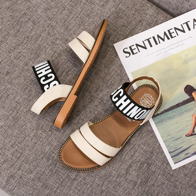 

2019 Summer New Style Korean-style Flat Rome Sandals Student Low Heel Peep-Toe Versatile Black Outer Wear Sandals