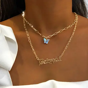 

CA-45 Bohemian Multilayer Necklaces For Women Men Gold Butterfly Portrait Coin Cross Crystal Chokers Necklace Sets Trendy
