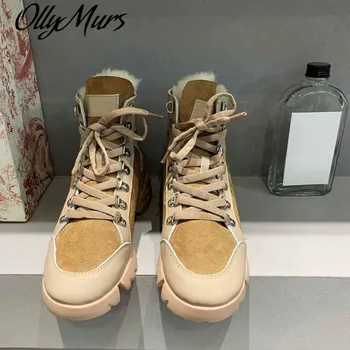comprar Ollymurs Inverno Botas De Neve Mulheres Tênis Rendas Até Caminhadas Botas De Pele Goth Sola Macia Botas Designer Marca De Luxo Sapatos Femininos