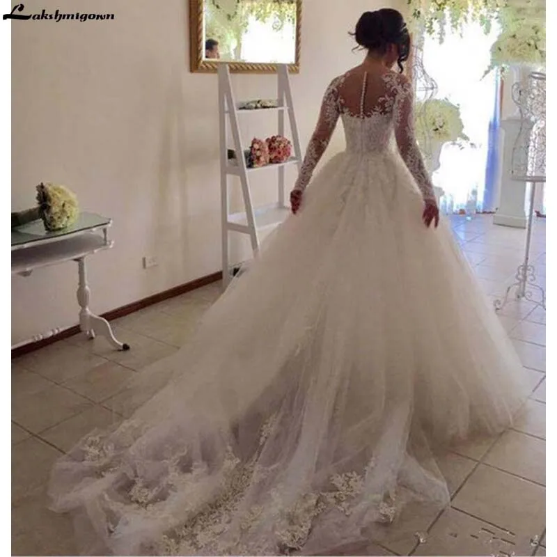 Роскошное бальное платье, свадебные платья, vestido de novia, круглый вырез, длинный рукав, платье невесты, Дубай, Саудовская Аравия, robe mariage, свадебное платье