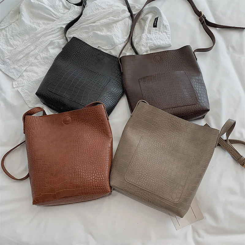 Сумка-мешок из искусственной кожи с каменным узором для женщин, одноцветная сумка через плечо, сумка-мессенджер, женские роскошные качественные сумки