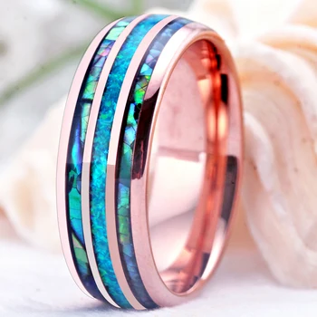 

8mm Fire-Opal and Abalone Shell Tungsten Carbide Rings Wedding Bands for Women Comfort Fit Anniversary ring Size 6 to 13