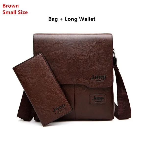 JEEP BULUO Man's Bag 2PC/Set Men Leather Messenger Shoulder Bags Business Crossbody Casual Bags Famous Brand Male Drop Shipping Brown 1505-1-8068