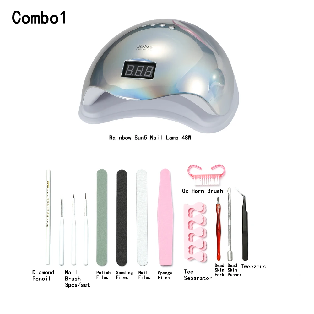 Combo1 Oakmoss 48W SUN5 Rainbow Color UV Nail Lamp Nail Light Nail Dryer UV Lamp - Цвет: Combo1