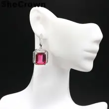 35x17 мм фантастические создания розовый турмалин Белый CZ SheCrown женские серебряные серьги