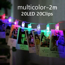 multicolor-2m-20led Светодиодный светильник для фото с зажимами, настенный светильник светодиодный, гирлянда из медной проволоки, вечерние, свадебные, праздничные, светильник, Рождественское украшение - Испускаемый цвет: multicolor-2m-20led