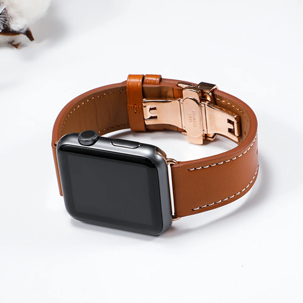 Кожаный ремешок для apple watch 5 4 band correa apple watch 42 мм 38 мм 44 мм 40 мм iWatch 4 3 2 Butterfly buckle pulseira ремешок для часов