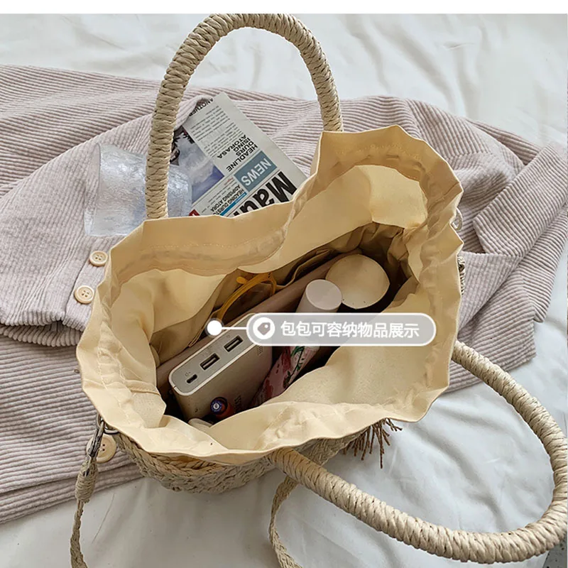 Woven Straw Bucket Shoulder Bags For Women 2021 Summer Straw