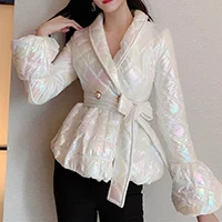 HIGH STREET Новая модная дизайнерская куртка Женская парка с пышными рукавами и хлопковой подкладкой - Цвет: Белый