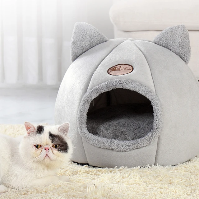 Cute Pet Dog Cat House Foldable Kennel Winter Warm Nest Soft Comfortable Animal Puppy Cave Sleeping Mat Pet Cat Sleeping Bed 4
