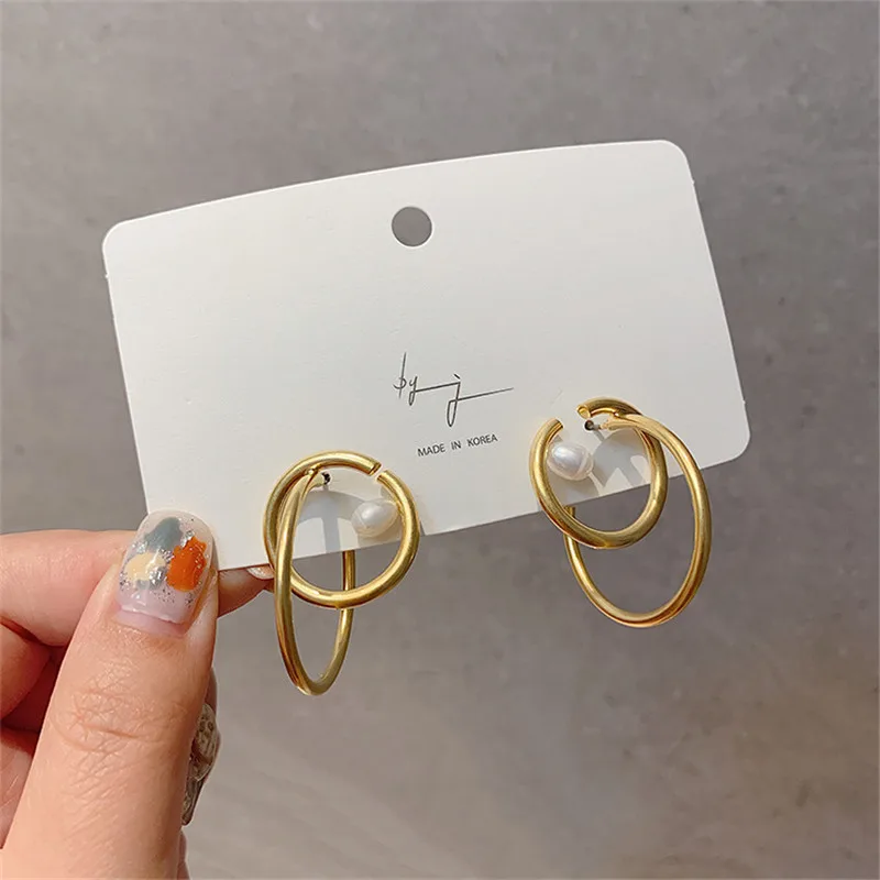 MWsonya, дизайн, металл, золотой цвет, двойные круглые серьги-кольца для женщин, студентов, вечерние серьги с геометрическим жемчугом, ювелирные изделия