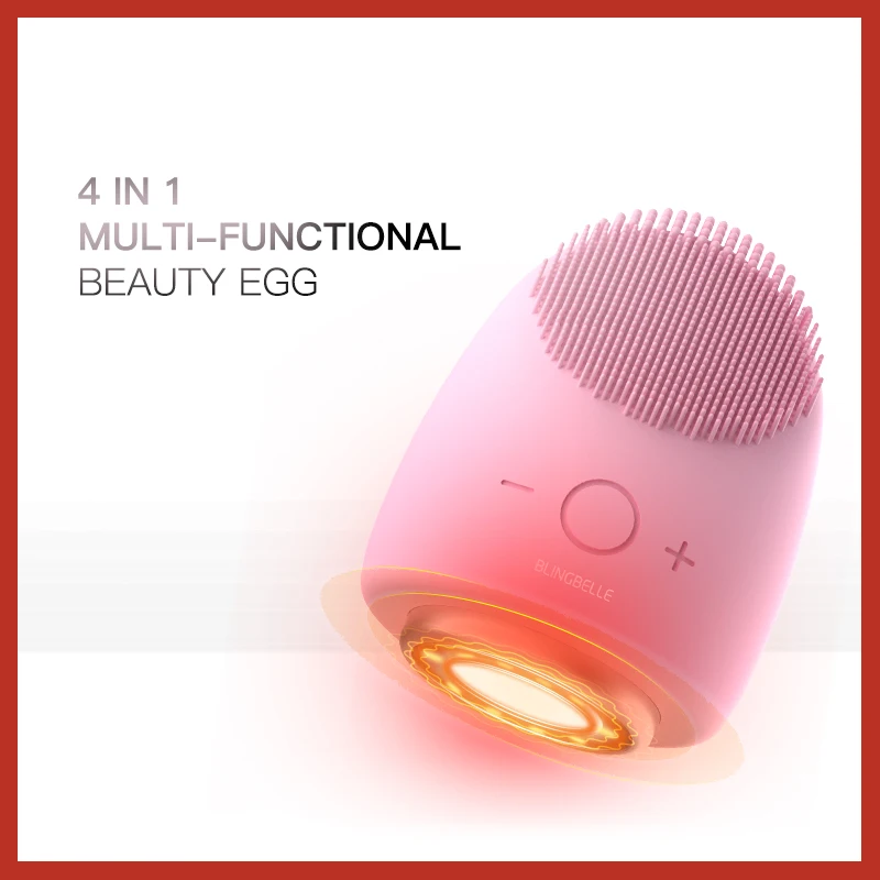 

BLINGBELLE Silicone Makeup Remover LED Light Therapy Heating Pore Cleaner Warm Cleansing Face Brush Beauty Egg 4 in 1