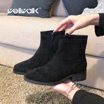 

Flock Suede Ankle Boots Women Slip On Leopard Short Booties Square Heels Ladies Solid Color Winter Shoes Animal Print Round Toe