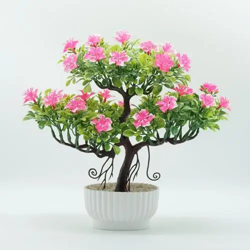 Hot 1Pc Artificial Plastic Guest-Greeting Pine Flower Tree Potted Bonsai Home Office Garden Desktop Party Decor - Цвет: Розовый