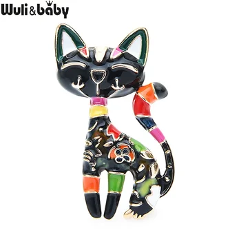 Wuli & baby Flower 에나멜 고양이 브로치, 여성 2 색 디자이너 스타일 고양이 동물 사무실 캐주얼 브로치 핀 선물