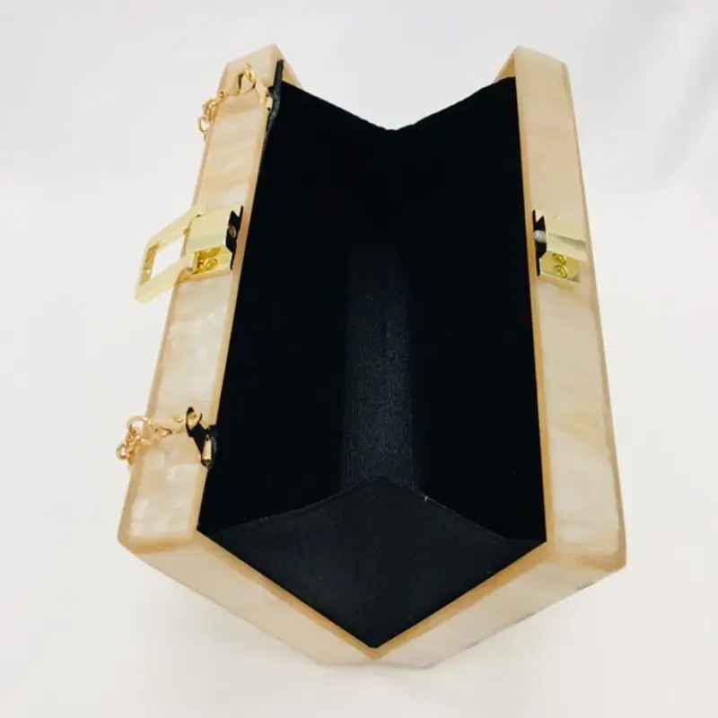 Women Vintage Striped Patchwork Clutch Evening Bag Bridal Party Acrylic Handbag F42A