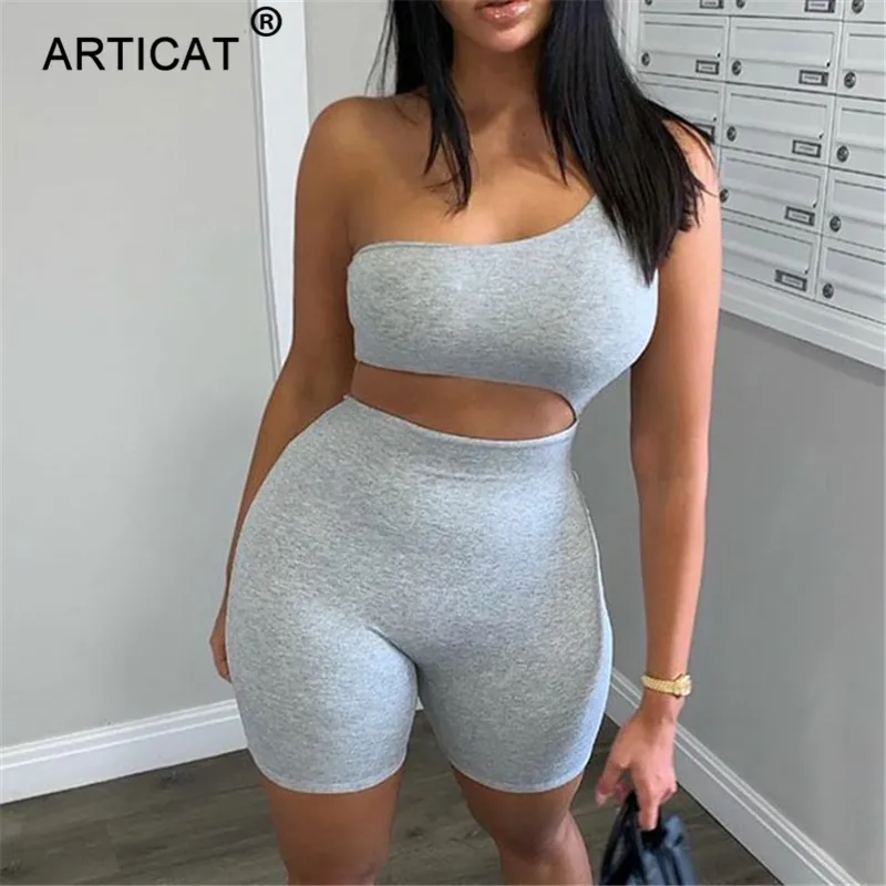 Articat Sexy One Shoulder Hollow Out Playsuit Women Skinny Solid Irregular Bodysuit Female Fitness Jumpsuits Workout Clothes Articat Sexy One Shoulder Hollow Out Playsuit Women Skinny Solid Irregular Bodysuit Female Fitness Jumpsuits Workout Clothes