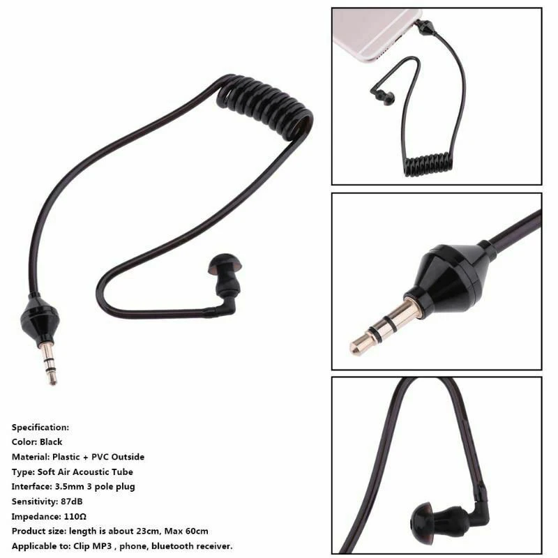 AABB-5Pcs наушники с одним прослушиванием 3,5 мм спиральные кабели монофункциональный наушник в ухо стерео гарнитура только для прослушивания