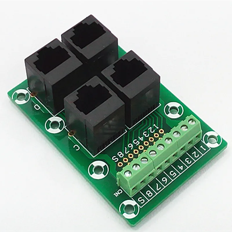 RJ45 8P8C Jack 4-Way Buss Breakout Board, клеммный блок, разъем