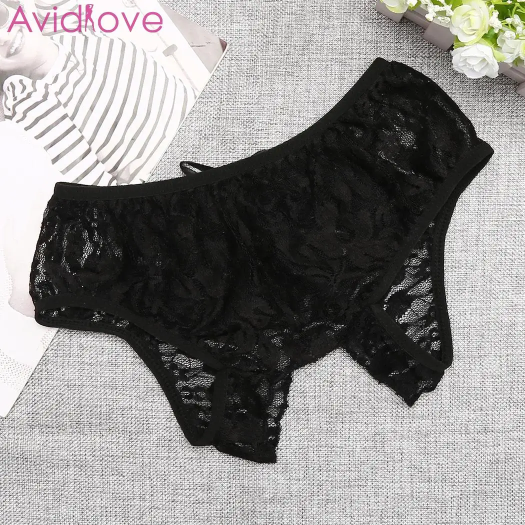 New Sexy Women Lace Crotchless Lingerie Bowknot Knickers Panties Thong G-string Transparent Underwear