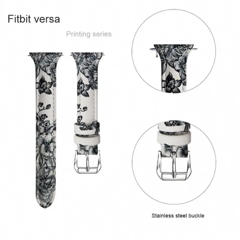 Кожаный браслет с цветочным принтом для Fitbit Versa, Сменные аксессуары для часов, ремешки