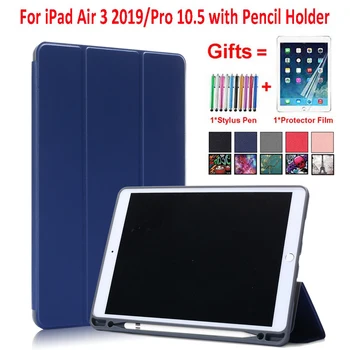 

For iPad 10.5 2017 2019 Case With Pencil Holder - Trifold Stand Auto Wake Smart Case for iPad Air 3 / Pro 10.5 Case Cover +Gifts