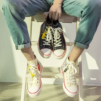 

2019 New Comfortable Canvas High help Men's graffiti shoes Fashion Men's Vulcanize Shoes Wear-resisting breathable Sneakers men