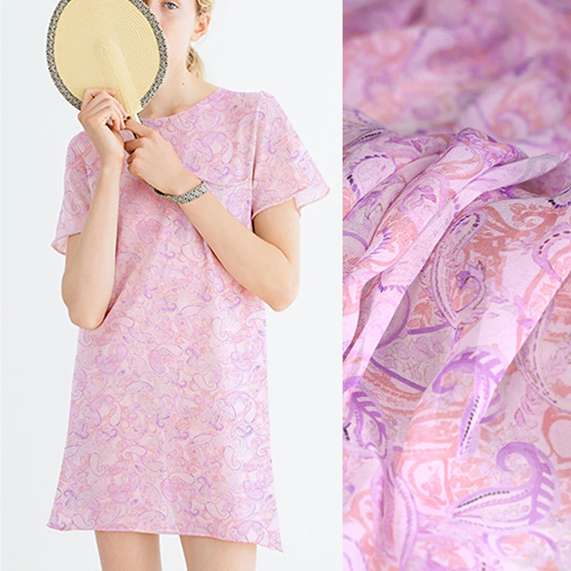 138 см шириной 10 мм розовый фиолетовый принт тонкая ткань креп-Жоржет для летнего платья куртка брюки DE1105