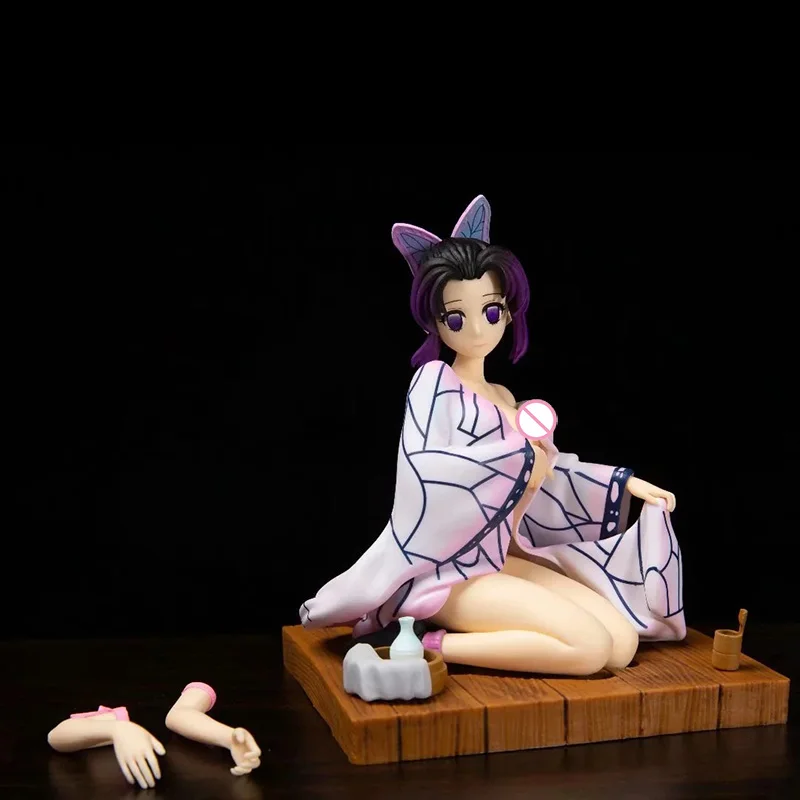 

17cm Anime Demon Slayer Kochou Shinobu Action Figure Sitting Position Bathrobe PVC Collection Model Dolls Toys for Boys Gifts