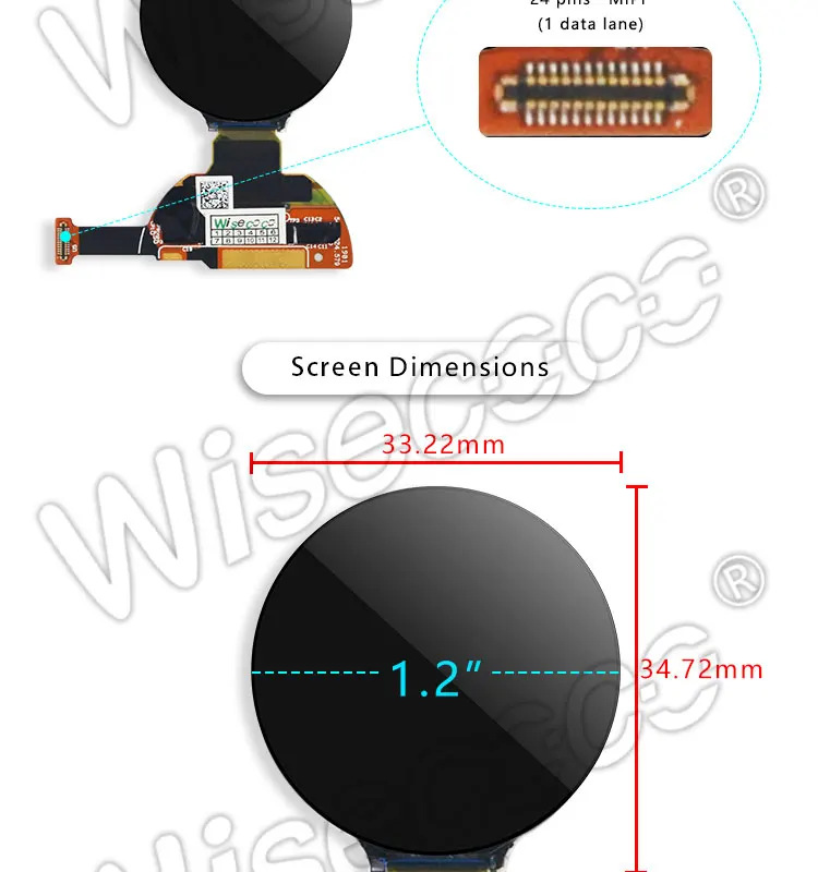 Wisecoco 1,2 дюймов ips oled экран 390*390 для носимых часов круглый дисплей с интерфейсом mipi X120BLN02