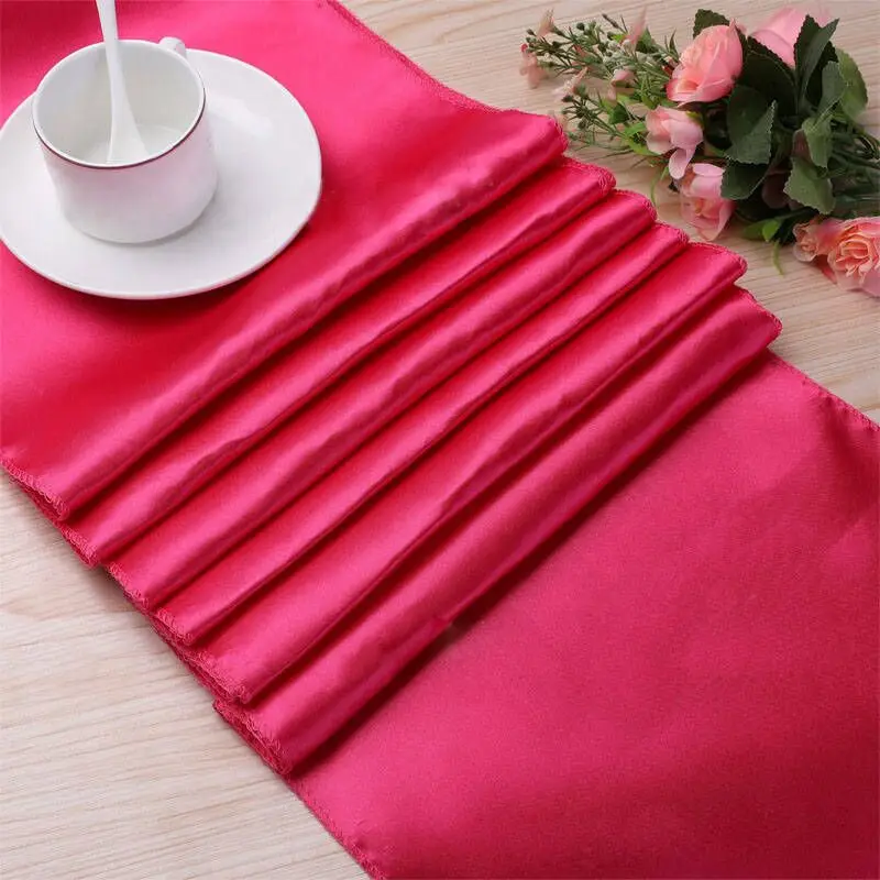 Modern Banquet Hotel Satin Tablecloth Home Party Wedding Decor Table Flag Good Quality Satin Table Runner Festival Supply - Цвет: light rose red