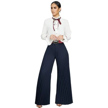 

Autumn Winter Women Pants Solid Color Pleated Plus Size Wide Leg Pants Trousers Casual