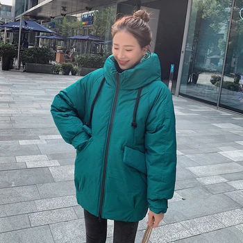 

Plus Size Women Hooded Long Winter Jacket Cotton Padded Stand Collar Parkas Plus Size Solid Thick Female Cold Coat Outwear