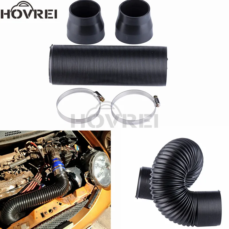 Universal Car Auto 76mm 3inch Black Flexible Turbo Cold Air Intake Duct Feed Induction Ducting