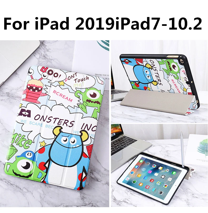 Чехол для iPad 7 с ручкой и слотом для ручки 10,2 дюймов Apple tablet 7th gen Ультратонкий силиконовый мягкий чехол все включено анти-падение тонкий leat - Цвет: Черный