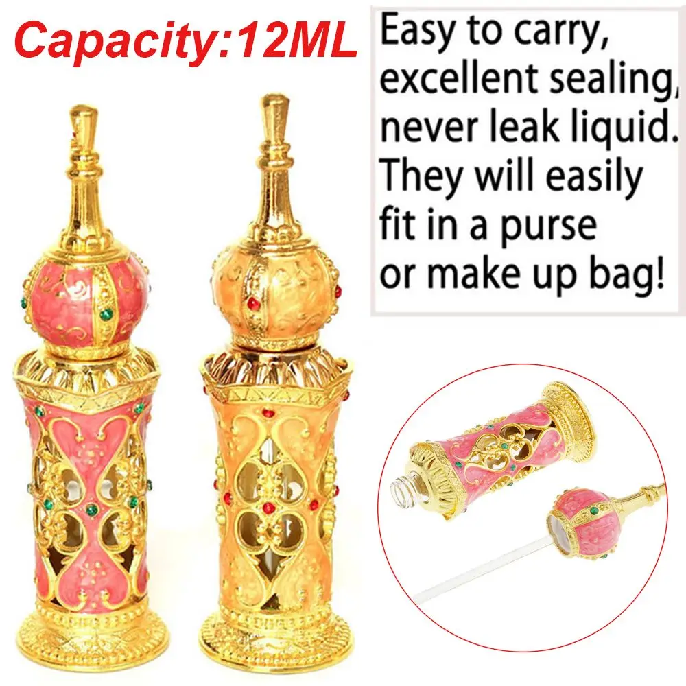 1 Pcs 12mL Arabian Style Antiqued Metal Arabian Style Essential Oil Bottles RefillablePerfume Bottles Decoration Gifts