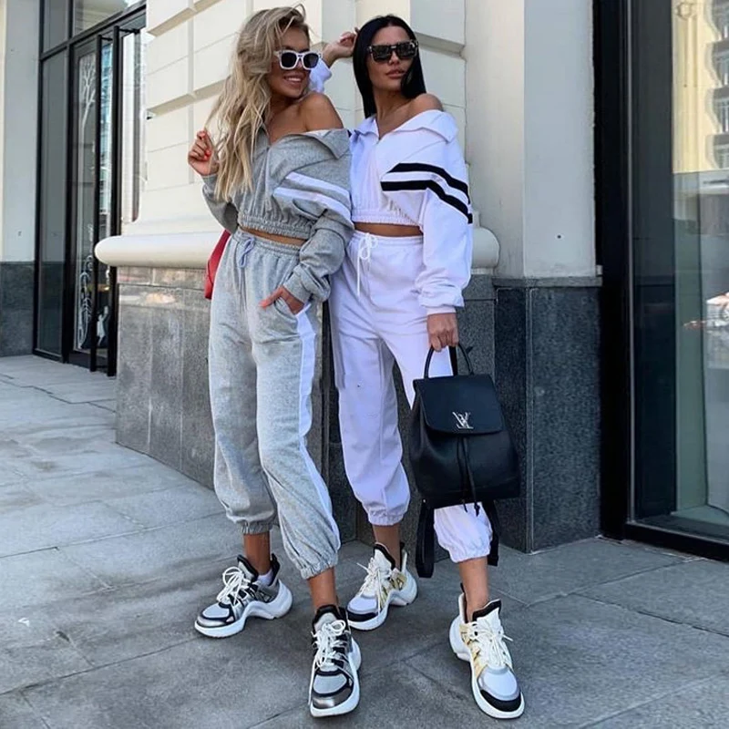 

Long Sleeve TWO PIECE SET Sweat Suit Women Tracksuit Sweatshirt Stylish Harajuku Lounge Wear High Waist Joggers Tunic Pants 2 PC