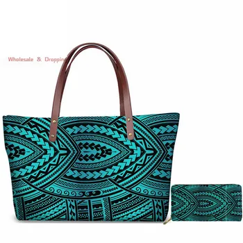 

2Pcs/set Women Handbags Travel Wallet American Samoa Polynesian Style Shoulder Bags Ladies Large Tote Bags Female Bolsa