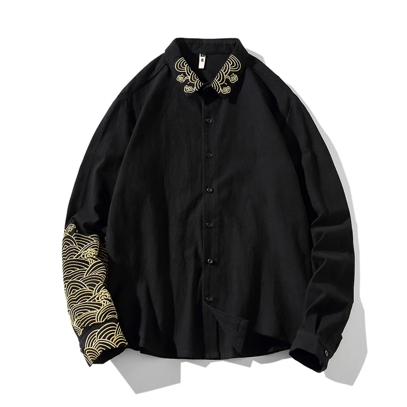 Chinese Style Embroidered Jacket 2021 Cotton Linen Tang Suit Wudang Button Tunic Plus Size Tops Men Clothing 31017 | Тематическая