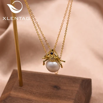 

XlentAg Cute Anime Couple Necklaces For Women Natural White Pearl Spider Spiderman Pendant Luxury Chains Vintage Jewelry GN0169