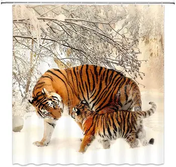 

Feierman Snow Tiger Shower Curtain Decor Funny Natural Animal Bathroom Curtain Machine Washable Waterproof with Hooks