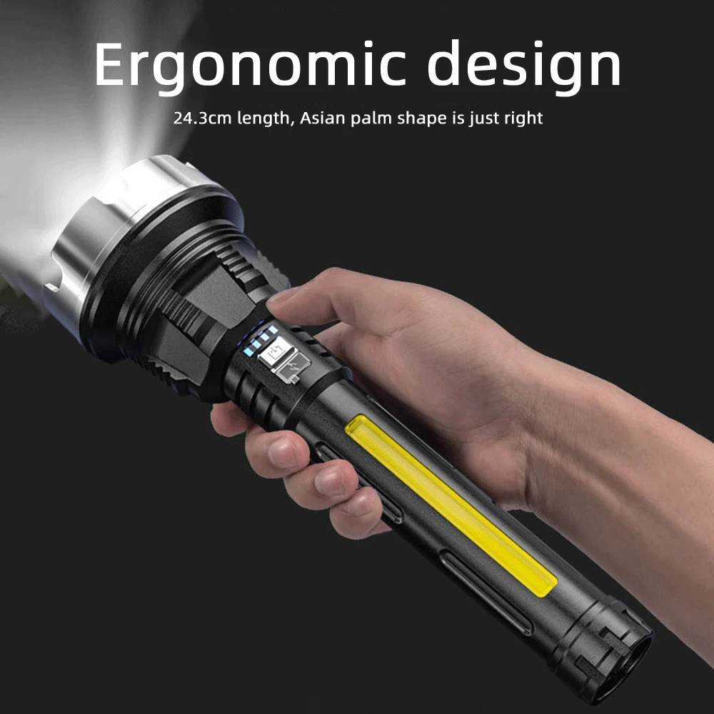 

Household Light Outdoor Portable Torch 4-core LED Super Bright Flashlight USB Rechargeable Long Range Glare COB Flashlight
