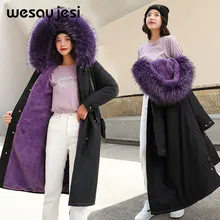 Зимние женские куртки пальто толстые флисовые-30 градусов двойные теплые свободные стильные куртки большой меховой воротник с капюшоном пальто для женщин