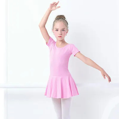 short sleeve Хлопковое балетное платье для маленьких девочек; детская Одежда для танцев; танцевальная одежда для занятий танцами - Цвет: short sleeve