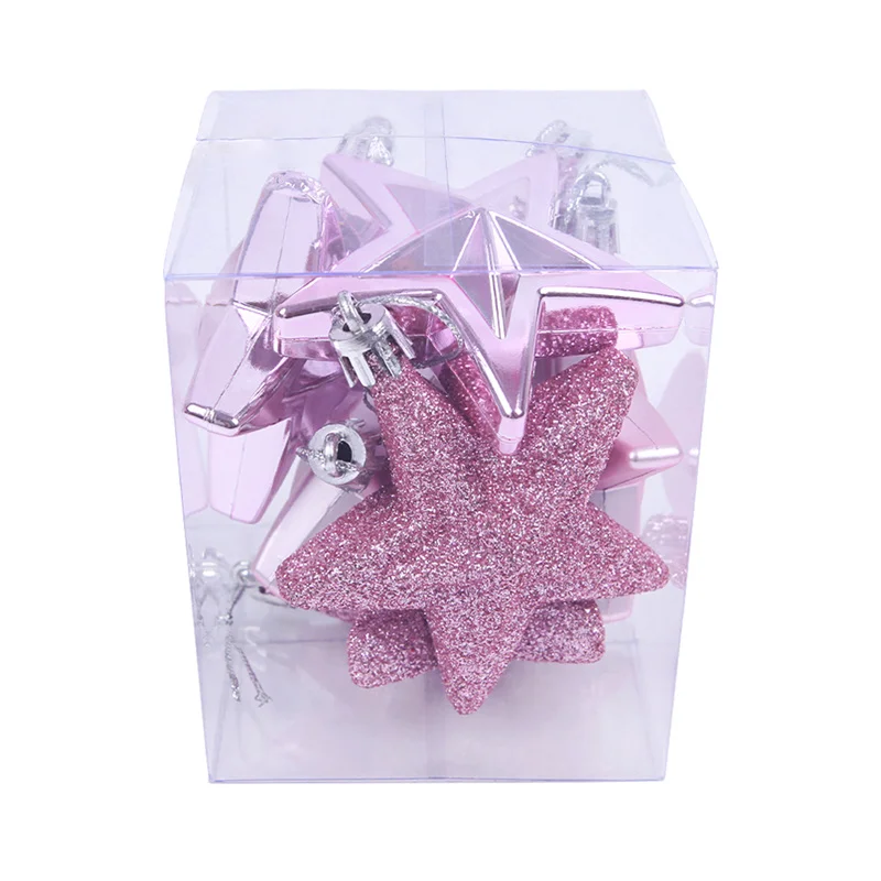 Set of 6 Five-Pointed Star Christmas Tree Hanging Ornaments - Festive Holiday Decorations