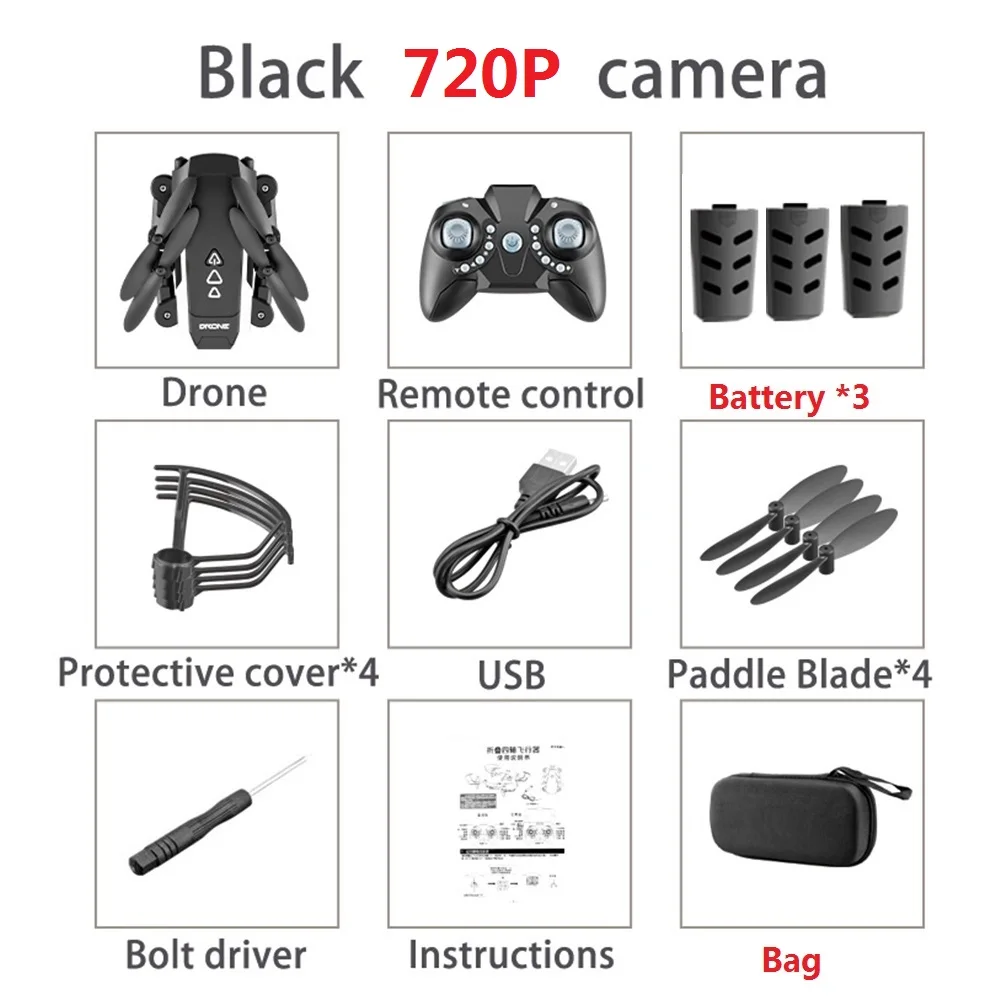 720P 3B Bag KK8 Дрон мини air pix Квадрокоптер HD камера 1080p Дрон селфи Квадрокоптер Wifi FPV дроны жесты самолет подарок для мальчика Дети - Цвет: 720P 3B Bag