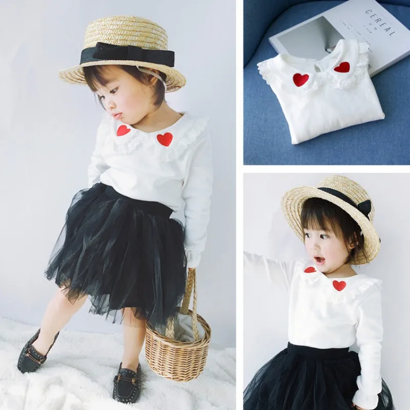 Spring Autumn Children's Long Sleeve Shirt Baby Girl Love Print Long Sleeve Bottoming Shirt Fashion Baby Apparel