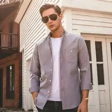 Осень Зима Новая мода Мужчины с длинным рукавом Твердые пуговицы вниз рубашка формальный костюм Оксфорд рубашка топы наряды