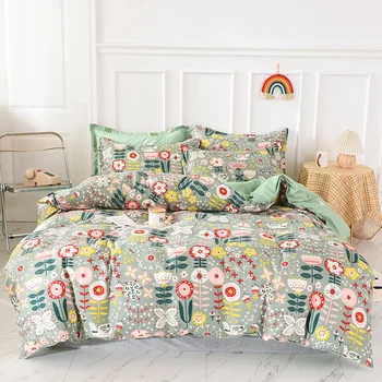 

Green Pastoral Bedding Sets,220×240 Duvet Cover Set With Pillowcase, Quilt Cover 200×230,Abstract flower pattern Blanket Cover
