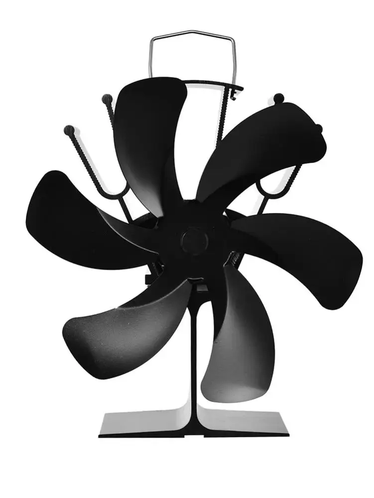 New Black Fireplace 6 Blade Heat Powered Stove Fan Log Wood Burner Eco Friendly Quiet Fan Home Efficient Heat Distribution